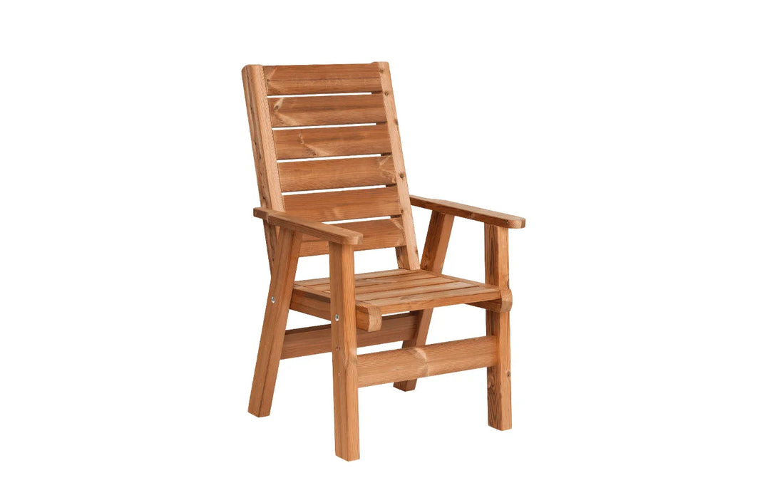 Záhradné kreslo PROWOOD - Kreslo ZK1 od PROKOM R&S s.r.o. s lamelovým operadlom, sedadlom a opierkami z ThermoWood, ideálne na relax v exteriéri. Zobrazené na bielom pozadí.